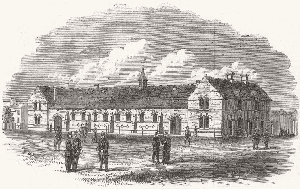 YORKS. new Rifle Volunteer Barracks, Hull 1864 old antique print picture